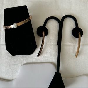 SET of Rose Gold and Pearl Earrings & Cuff Bracelet